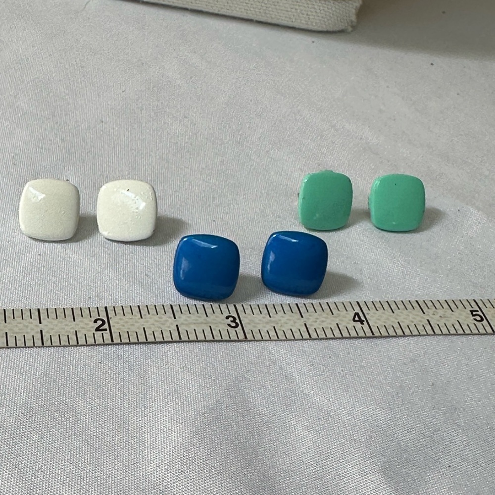 Three pair of small vintage 70’s metal square earrings